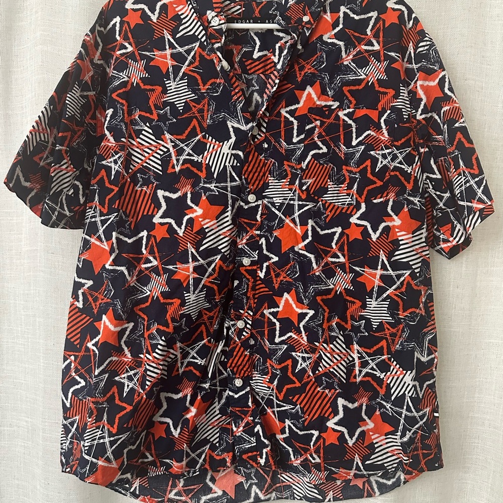 Stylish Men's Star Pattern Shirt - Navy, Red, and White